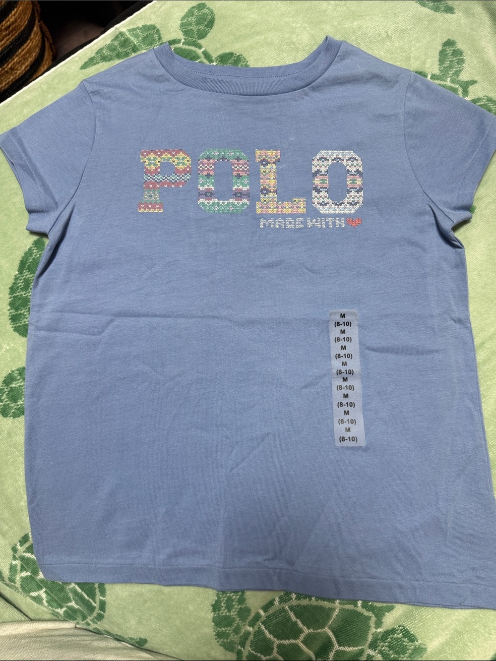 Polo by Ralph Lauren Girls' Short-Sleeve Tee with Multicolor Logo - Light Blue
